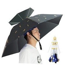 Umbrella Hat Folding Adjustable Sun Rain Cap, 37.4  UPF 50 UV Plume/Black