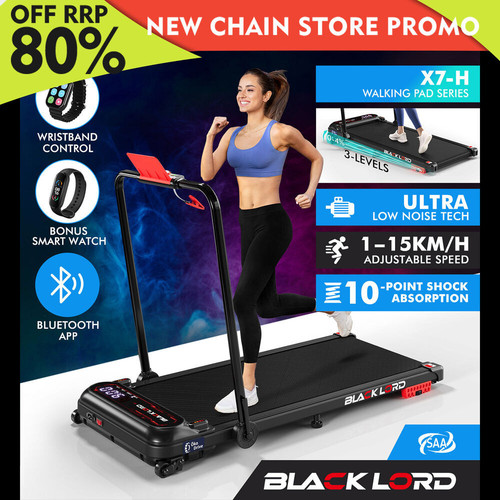 BLACK LORD Treadmill Electric Walking Pad Incline Shock Absorbers Foldable Black - Picture 1 of 3
