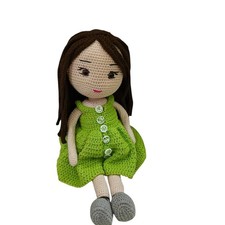 Handmade Crochet Doll 40 cm   Long Hair, Removable Green Dress