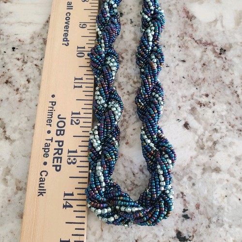 Y2K Twisted 2 Rope Peacock Oil Slick Glass Seed Bead  Multi Necklace 28" - Picture 5 of 6