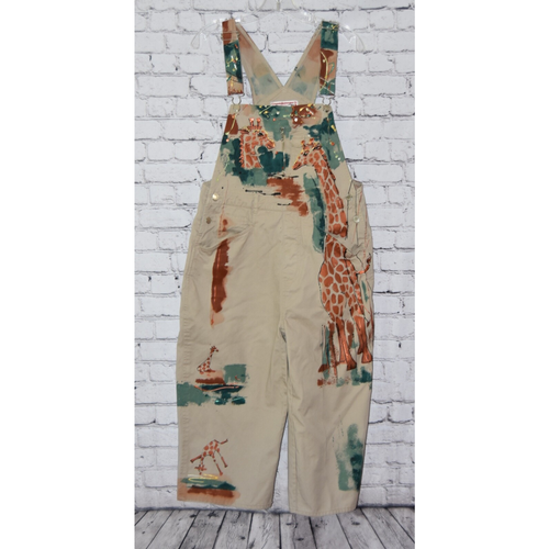 Sarah's Originals Hand Painted Giraffes Overalls Carpenter Cropped Jumpsuit OOAK - Picture 2 of 12