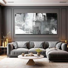 Large Canvas Wall Art/Black And White Abstract Wall Art for Living Room/Hand-...