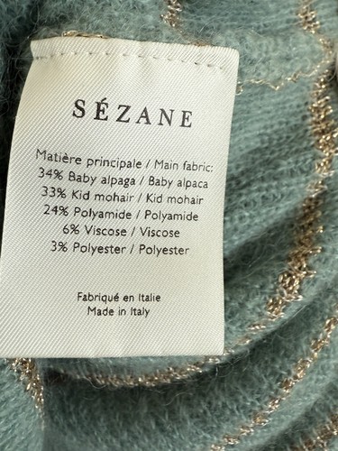 Sezane Gaspard Celadon And Gold Striped Women Cardigan Baby Alpaga Size Small - Picture 4 of 6