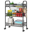3-Tier Slim Mesh Rolling Storage Cart Black, Metal Organizer for Narrow Spaces