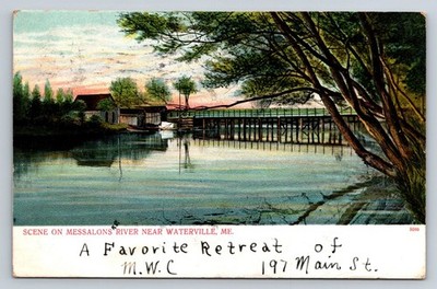 1906 Waterville, ME Messalons River Bridge Vintage Postcard Oldtown MAINE