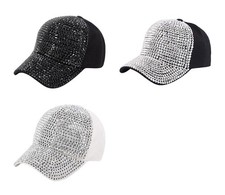 Woman Bling Studded Rhinestone Adjustable One Size Baseball Cap
