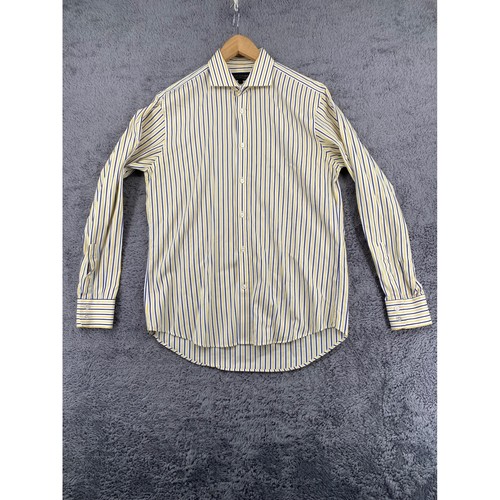 Gieves & Hawkes, Gieves & Hawkes Dress Shirt 16 Yellow Navy Blue Striped Savile Row Cotton Mens