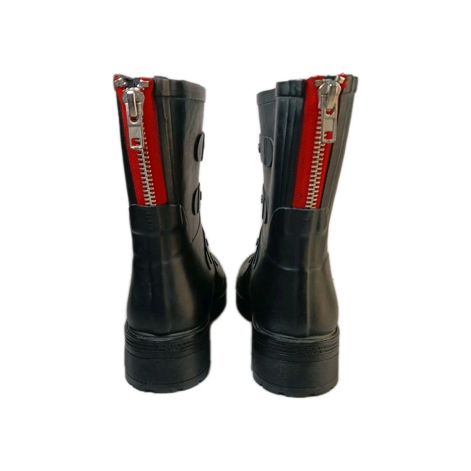 Bota de Lluvia STEVE MADDEN Thunder Negra Para Mujer Talla 7 M Impermeable Moto Hebillas Foto 4 de 4