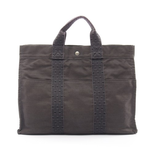 HERMES Herline MM Tote Bag Nylon Canvas Gray Silver Hardware