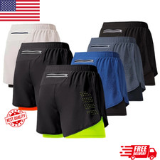 2 in 1 Men Sports Training Running Bodybuilding Workout Fitness Shorts Gym Pants