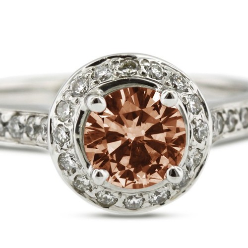Anillo redondo de piedra lateral con halo de oro de 14 k con diamantes naturales certificados SI1 rojo de 1,17 quilates - Imagen 4 de 11