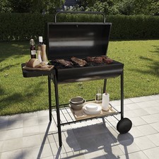 GoodHome Tehama Barrel Charcoal BBQ Barbecue Grill Lid Thermometer Wheels (NEW)