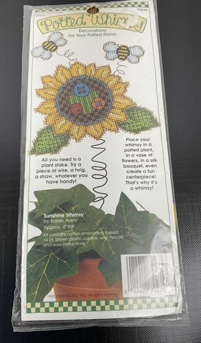 Dimensions Potted Whimsy Cross Stitch Kit ~ Sunshine #72235 Vintage 1995 ~ NEW - 第 1/3 張圖片