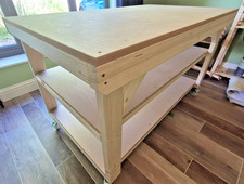 Heavy Duty Wooden Workbench on Wheels – 150cm x 90cm – Double Shelf – MDF Top