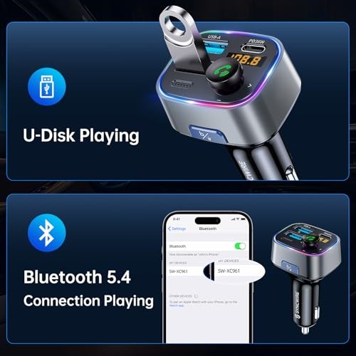 Adaptateur Voiture Transmetteur FM Bluetooth 5.3 (PD 36W et 12W) [Argent Clair 48W - Photo 3 sur 7