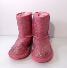UGG 1112388K Classic II Glitter Leopard Wild Berry Shearling Boots Youth Size 1