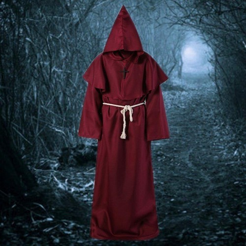 Halloween Adult Mens Monk Cosplay Robe Cloak Cape Friar Medieval Priest Costume/ - Picture 5 of 27