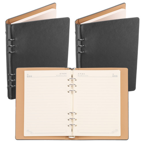 6 Ring Binder Cover 2pcs A5 Leather Notebook Binder with 160 Sheets Paper, Black - Picture 1 of 7