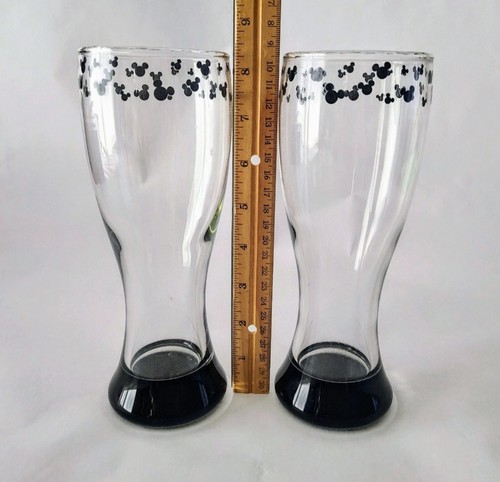 Disney Parks Set 2 Mickey Mouse Pilsner Beer Glasses 8.5" Black Mickey Graphics - Picture 3 of 9