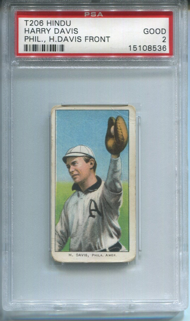 T206 Harry Davis H. Davis Front HINDU BROWN Rare Back PSA 2