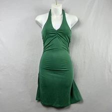 Anthropologie Mini Dress size XXS Ruched Green Bodycon Halter V Neck Beach New