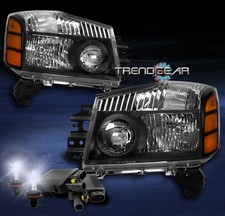 CRYSTAL BLACK/AMBER HEADLIGHTS LAMP W/8K HID FOR 04-14 TITAN/04-07 ARMADA PICKUP