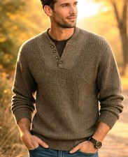 Vintage Eddie Bauer Heritage Fisherman Chunky Pullover Sweater Henley Olive