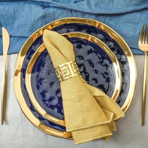 Elegant 16-Piece Navy Blue Porcelain Dinnerware Set with Gold Rim for 4 - Picture 7 of 12