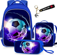School Backpack for Boys - 4Pcs Soccer Boys Backpack with Lunch Box and Pencil C