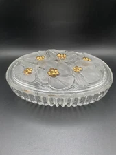 Vtg Crystal Oval Ribbed Frosted 3D Floral Covered Candy Dish Trinket Box  Mikasa