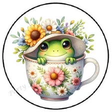 ADORABLE FROG IN A TEA CUP ENVELOPE SEALS LABELS STICKERS PARTY FAVORS