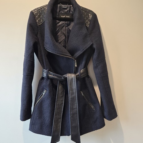 Black Rivet Women's Knit Faux Leather Pea Coat Jacket Small - Picture 12 of 19