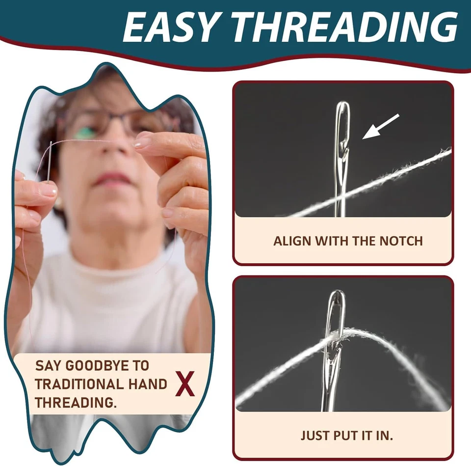 Quilting Needle Self Threading Tool with Wood Needle Case For Hand Sewing 30 Pcs - Image 2 of 4