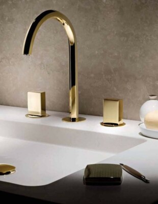 FANTINI VENEZIA THREE HOLE WASHBASIN MIXER WITH BONUS HANDLES GOLD PLUS