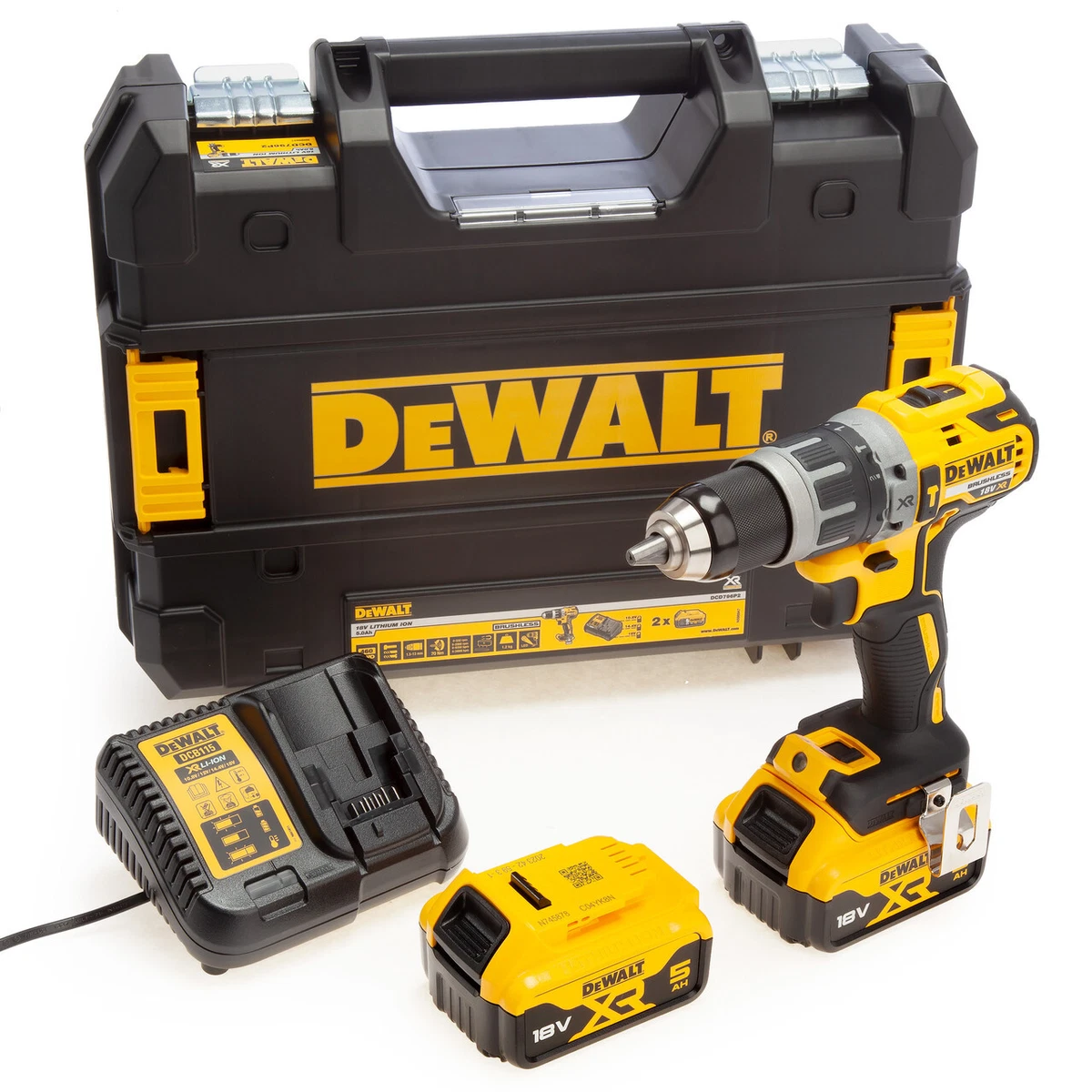 Dewalt DCD796P2 18V XR Brushless Combi Drill 2 x 5.0Ah Batteries in TStak Case