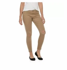 Utopia by Hue Light Brown Ripped Knee Denim Skimmer Leggings Sz Small UT19278