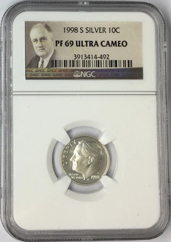 1998-S 10C Roosevelt Silver Dime NGC PF 69 Ultra Cameo #