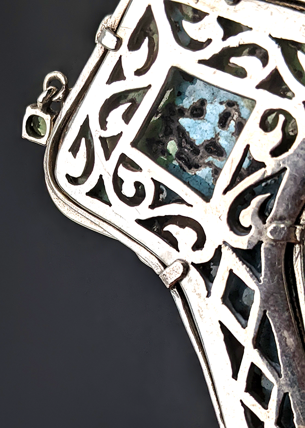 Pendentif Art Nouveau Antique En Argent 800 - Émeraude Naturelle 0.25 Carat - Allemagne, Grand Modèle