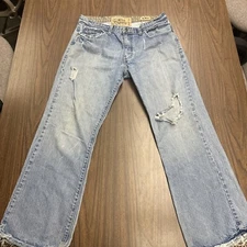 Levis Strauss Signature Authentics Low Bootcut Jeans 34X30 Distressed Blue Denim