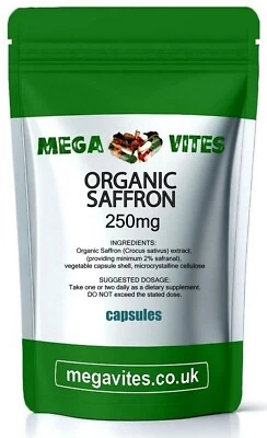 ORGANIC SAFFRON CAPSULES 250mg - MOOD, EMOTIONAL HEALTH, WEIGHT LOSS - MEGAVITES