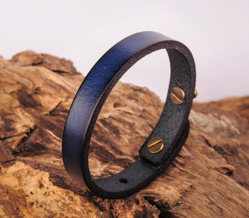 JG370 Blue Simply Rock Single Band Genuine Leather Bracelet