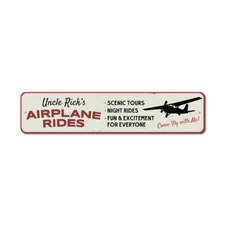 Airplane Rides Sign, Custom Pilot Plane Owner Name Aluminum Metal Decor Sign