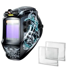 TRQWH Auto Darkening Solar Powered Welding Helmet 4 Arc Sensor & Magnifying Lens