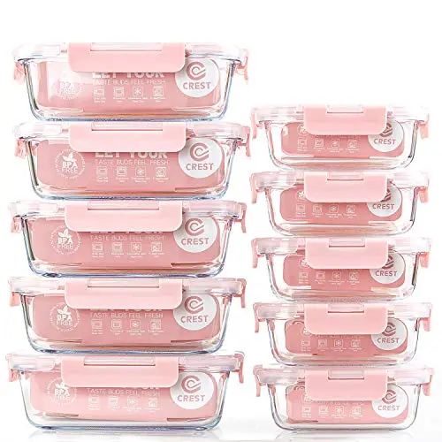 10 Pack] Glass Meal Prep Containers, Food Storage Containers with Lids Pink