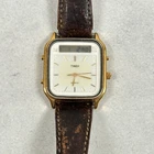 VTG Timex Watch Mens 34mm Analog Digital Rectangle Gold Tone New Battery READ
