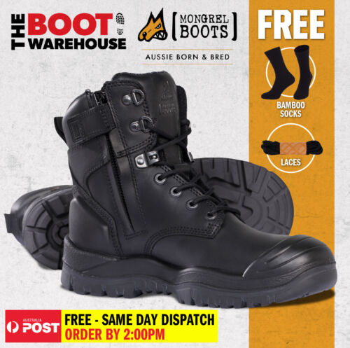 Mongrel 561020 Work Boots. Safety Steel Toe Cap.  Black, High Ankle, Zip Sider. - Picture 1 of 9