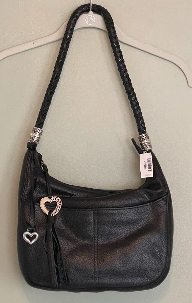 Brighton Barbados Black Leather Ziptop Hobo Bag H2045A w Dust