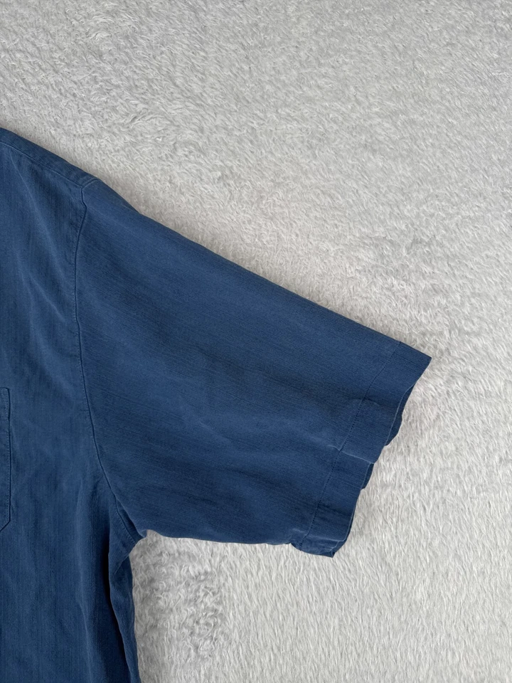 Tommy Bahama Shirt Men Extra Large Blue Vertical Stripe 100% Silk Pocket * - Image 2 of 4