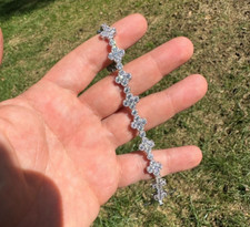 925 Silver Iced Lab Grown/CVD Diamond Clover Flower Tennis Bracelet Men's Ladies