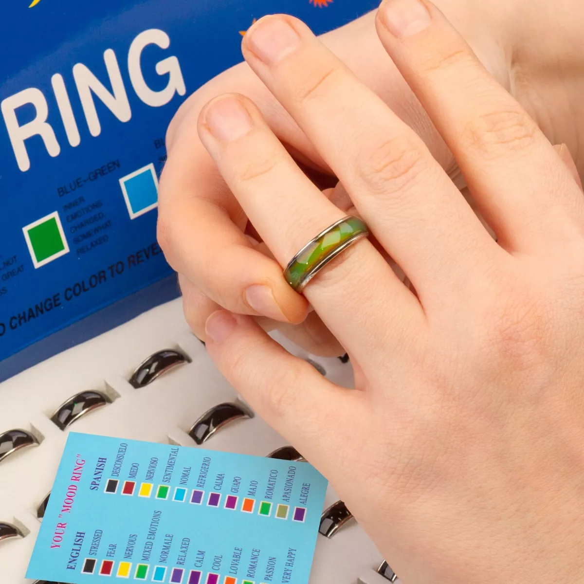 Kids Mood Ring Band Energy Colour Changing & Mood Chart - 3 Sizes Available